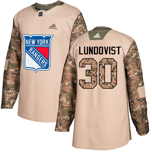 Adidas Rangers #30 Henrik Lundqvist Camo Authentic Veterans Day Stitched NHL Jersey - Click Image to Close
